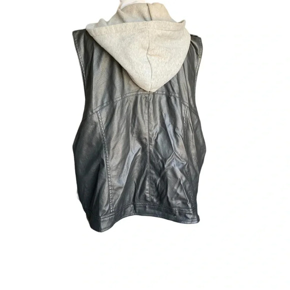 PARIS Blues women's 3XL faux leather vest with grey hood - Picture 2 of 8